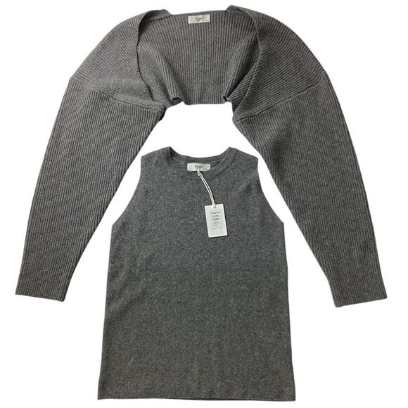 THE FRANKIE SHOP NWT Size L Knit Shrug Sweater Set Storm Gray Tank Shell & Cardi - Picture 6 of 9